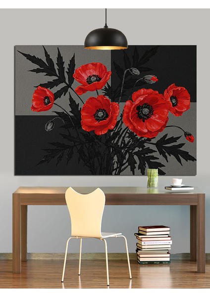 Kırmızı Siyah Gelincik Çiçekleri Dekoratif Kanvas - Mdf Ahşap Tablo modelleri
