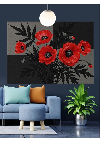 Kırmızı Siyah Gelincik Çiçekleri Dekoratif Kanvas - Mdf Ahşap Tablo fırsatları