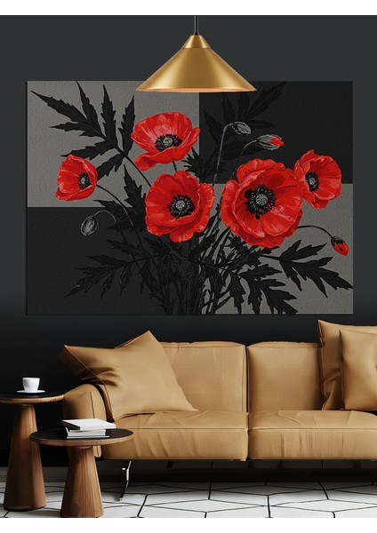 Kırmızı Siyah Gelincik Çiçekleri Dekoratif Kanvas - Mdf Ahşap Tablo indirimleri