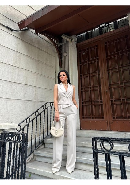 Kadın Asimetrik Kesim Yelek Palazzo Pantolon Takım Elbise fiyatları