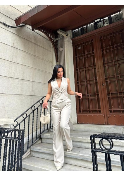 Kadın Asimetrik Kesim Yelek Palazzo Pantolon Takım Elbise fırsatları