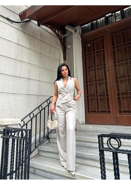 Kadın Asimetrik Kesim Yelek Palazzo Pantolon Takım Elbise indirimleri