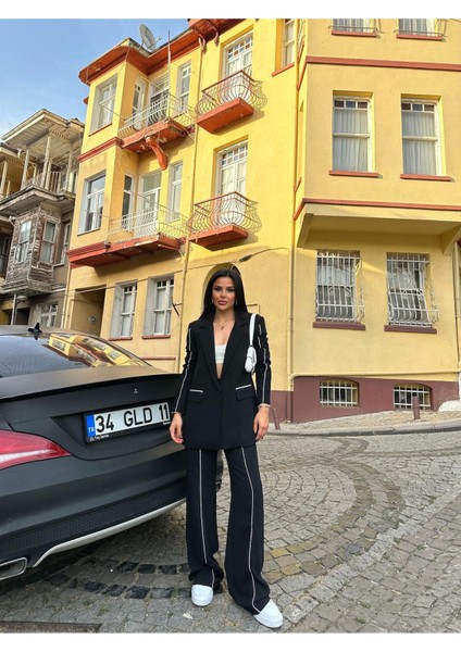 Kadın Çizgi Biyeli Blazer Ceket Pantolon Takım Elbise