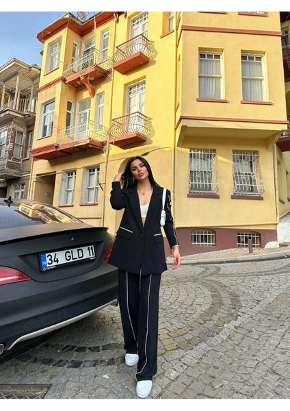 Kadın Çizgi Biyeli Blazer Ceket Pantolon Takım Elbise fiyatları