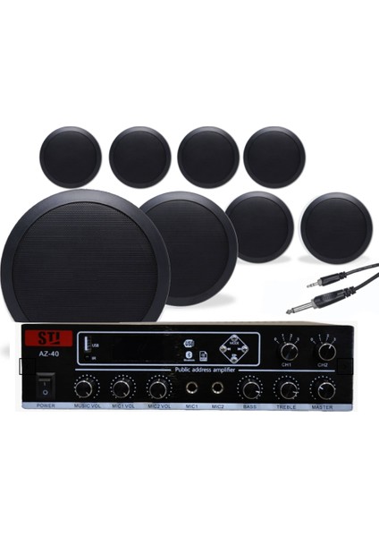 8’li Siyah Tavan Hoparlör Seti 100V Anfi Uyumlu | Kafe Mağaza Müzik Sistemi