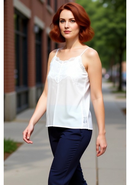 Kadınlar Için Ince Askılı Dantel Detaylı Bluz Kaliteli Şık Rahat Modern Zarif Günlük modelleri