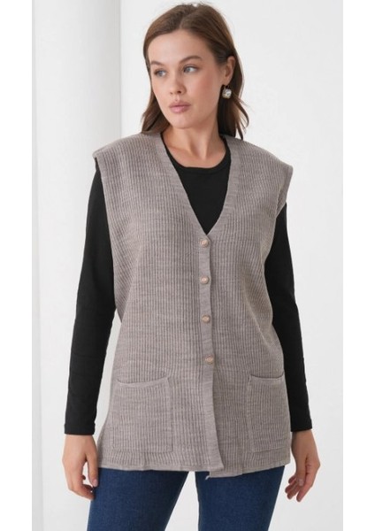 Kadın Anne Büyük Beden Fitilli Yün Triko Yelek