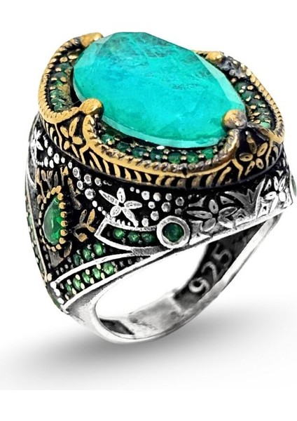 Amazonit Taşlı Otantik Kadın Gümüş Yüzük