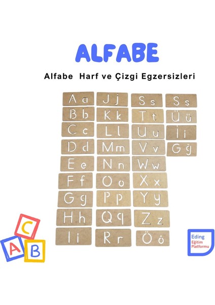 Montessori Türkçe Alfabe Seti Küçük ve Büyük Harflerle Yazıya Hazırlık ve Çizgi Çalışmaları