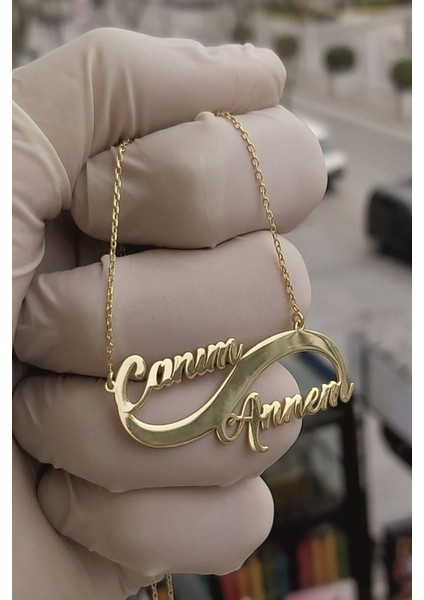 925 Ayar Gümüş 24 Ayar Altın Kaplama Canım Annem Yazılı Sonsuzluk Kolye