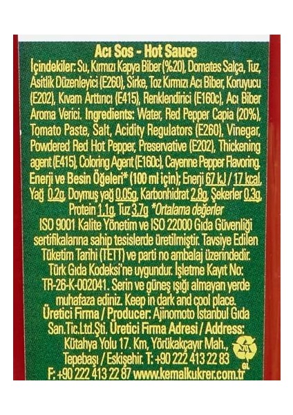 Kemal Kükrer Acı Sos 250 ml