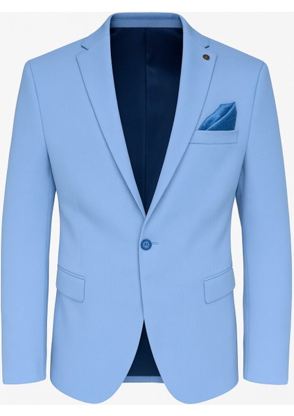 Açık Mavi Erkek Italyan Kesim Tek Düğmeli Blazer Ceket – Günlük ve Şık Kombinler Için