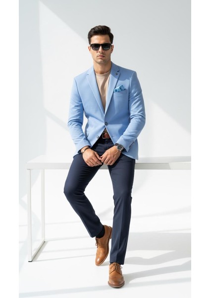 Açık Mavi Erkek Italyan Kesim Tek Düğmeli Blazer Ceket – Günlük ve Şık Kombinler Için modelleri