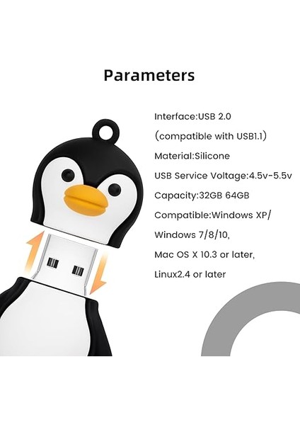 Clamp Harici Veri Depolama Için 64 GB USB Flash Sürücü Sevimli Penguen Modeli USB Flash Sürücü USB 2.0 Bellek Çubuğu fırsatları
