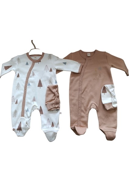 4904MS Bebek Çam Baskılı Şapkalı 2'li Tulum