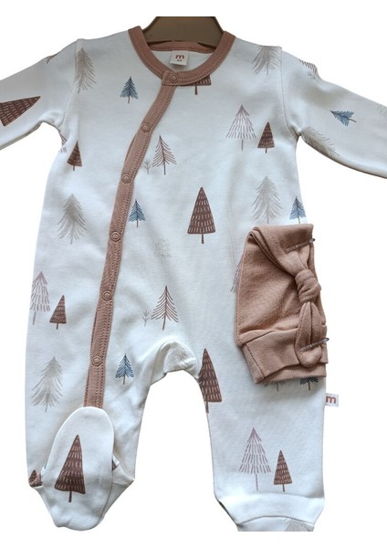 4904MS Bebek Çam Baskılı Şapkalı 2'li Tulum modelleri