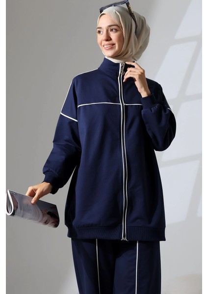 Kadın Lacivert Mevsimlik Penye Alt Üst Spor ve Rahat Ikili Tunik Pantolon Şık Tesettür Takım fırsatları