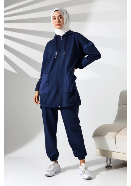 Kadın Mevsimlik Penye Alt Üst Spor ve Rahat Lacivert Tesettür Takım modelleri