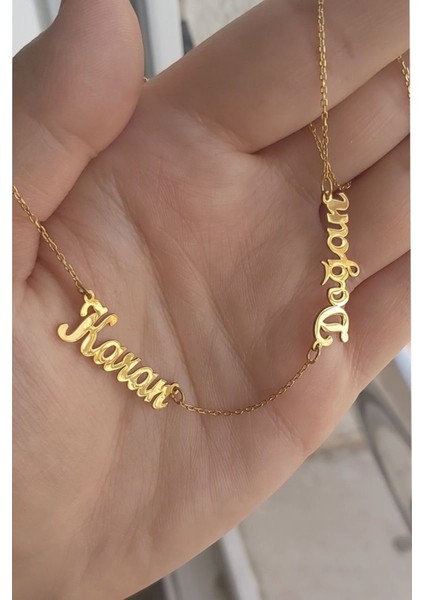 925 Ayar Gümüş 24 Ayar Altın Kaplama 2 Isimli Kolye