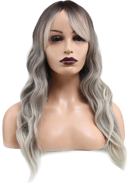 Dalgalı Perçemli Fiber Sentetik Orta Boy Peruk - Ombre ve Röfleli fiyatları