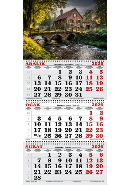 2026 Yılı Gemici Takvimi- Nehir, Taş Köprü ve Kulübe