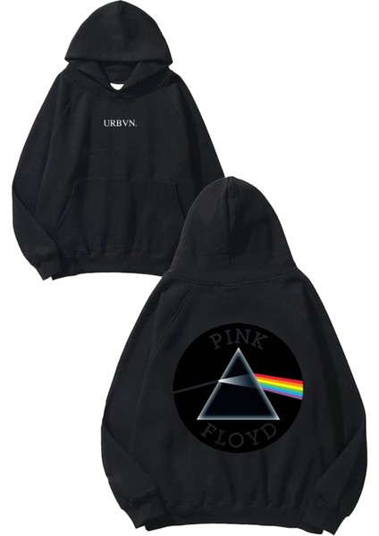 Floyd Tasarım Baskılı Oversize Siyah Kapüşonlu Sweatshirt