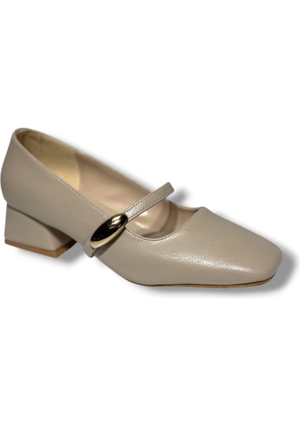 Cshoes 175-26 Cilt Deri Bantlı Kısa Kare Topuklu Kadın Ayakkabı