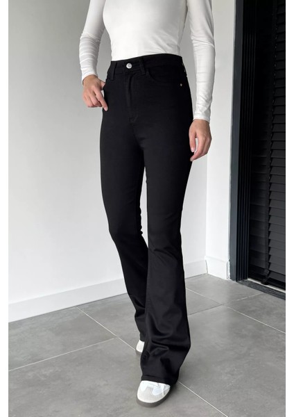 Kadın Likralı Ispanyol Paça Yüksek Bel Jean Kot Pantolon P-00018899