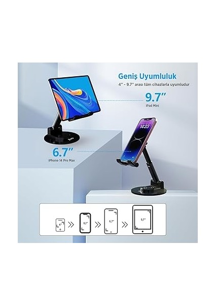 Katlanabilir 360 Derece Dönen Masaüstü Telefon Standı Siyah indirimleri