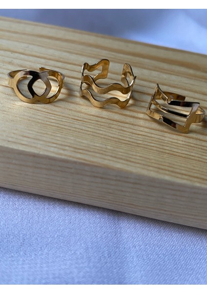 3 Lü Gold Ayarlanabilir Yüzük Set