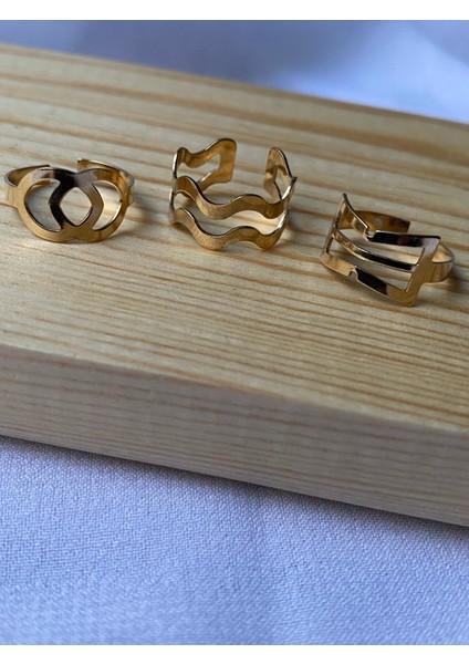 3 Lü Gold Ayarlanabilir Yüzük Set modelleri
