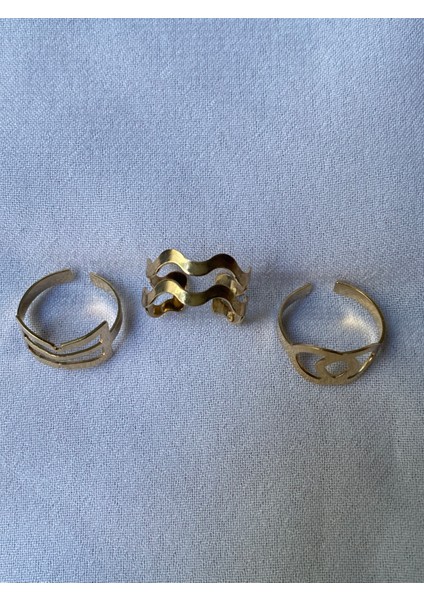 3 Lü Gold Ayarlanabilir Yüzük Set