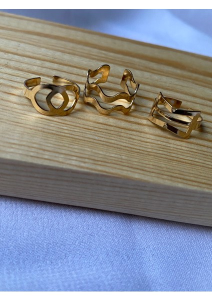 3 Lü Gold Ayarlanabilir Yüzük Set