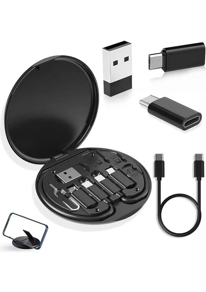 60W Destekli 5'i 1 Arada Seyahat Kablo Seti – USB Type-C, Micro USB Şarj Kablosu ve Dönüştürücü Adaptörlü Mini Kablo Kutusu, Kompakt Seyahat Kiti