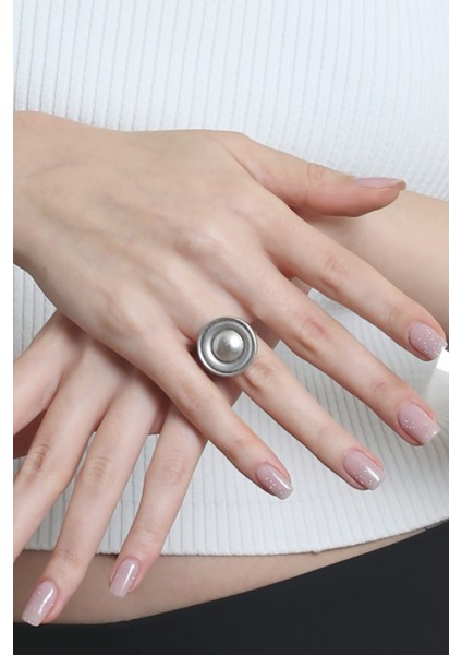 Kadın Antik Gümüş Kaplama Ayarlanabilir Düğme Formlu Yüzük