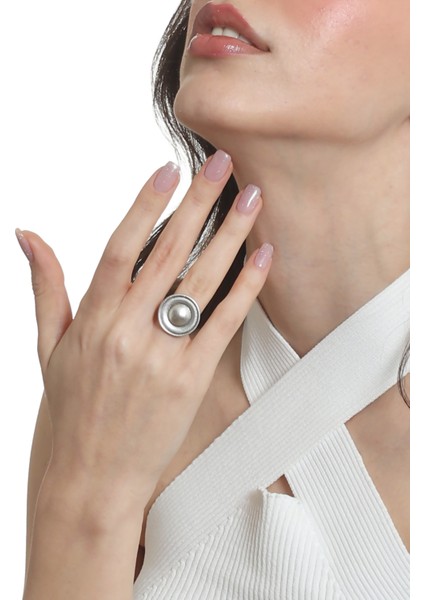 Kadın Antik Gümüş Kaplama Ayarlanabilir Düğme Formlu Yüzük fiyatları