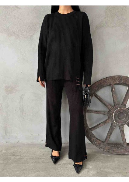 Triko Deri Detaylı Takım