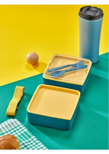 Prime Pratik ve Şık Beslenme Kutusu 2 Katlı Bölmeli, Kaşıklı ve Çatal Setli, Taşınabilir Gıda Saklama Kabı Yeşil fiyatları