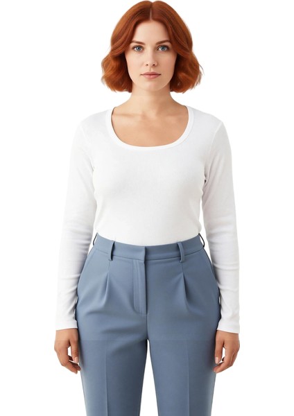 Kadın Vücuda Oturan Uzun Kollu Basic Bluz Pamuklu Dokusuyla Konfor Sunar Kaliteli Şık Rahat fiyatları