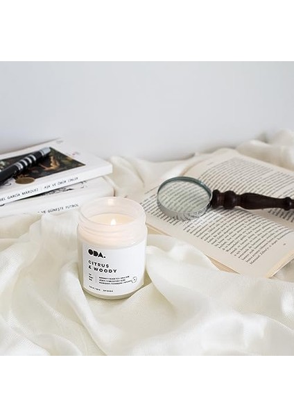 Citrus & - Narenciye & Odunsu Kokulu Dekoratif Beyaz Kapaklı Kavanoz Soya Mumu I 165 gr (Beyaz) fiyatları