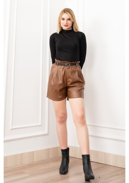 Beli Lastikli Kemerli ve Cepli Şardonlu Deri Şort 30321 fiyatları