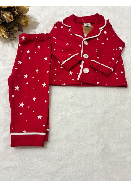 Tuembaby %100PAMUK Uzun Kollu Yıldız Baskılı Düğmeli Unisex Bebek Pijama Takımı modelleri