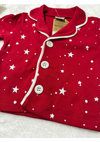 Tuembaby %100PAMUK Uzun Kollu Yıldız Baskılı Düğmeli Unisex Bebek Pijama Takımı indirimleri