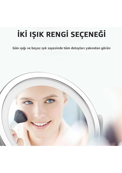 Çift Taraflı Makyaj Aynası Şarjlı Makyaj Aynası 5 Kat Büyütme Işıklı Gün Işığı ve Beyaz Işık Güzellik fırsatları