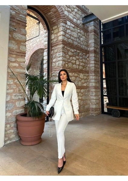 Kadın Tek Düğmeli Ceket Dar Paça Pantolon Takım Elbise