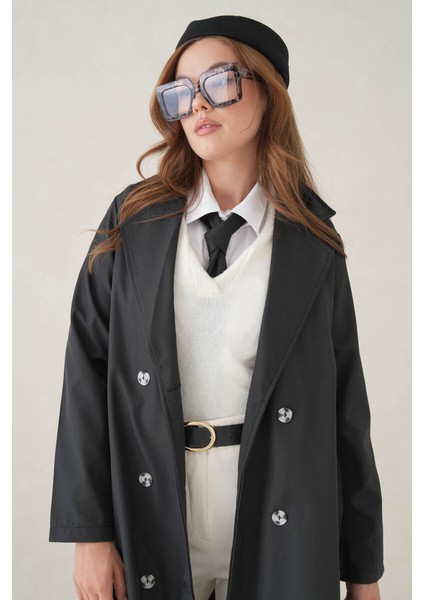 Su Geçirmez Kruvaze Yaka Sık Dokuma Kadın Trençkot indirimleri