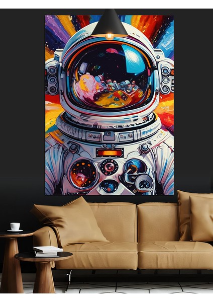 Uzay Boşluğunda Süzülen Astronot Figürü Dekoratif Kanvas - Mdf Ahşap Tablo