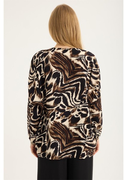 Zebra Desenli Simli Ribanalı V Bluz indirimleri