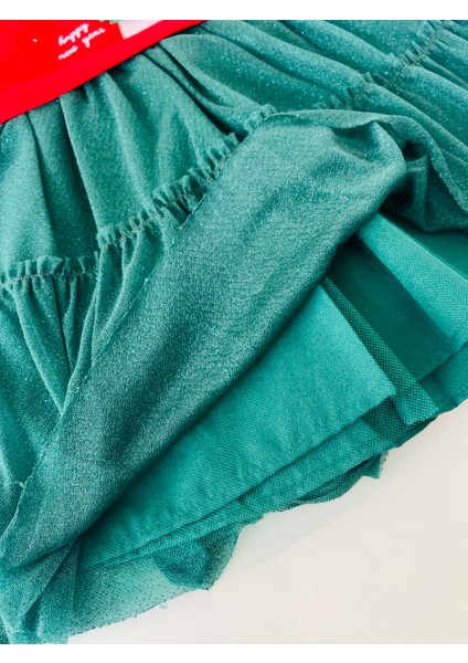 Kız Çocuk Geyik Baskılı Astarlı Tül Etekli Noel Yılbaşı Temalı Kırmızı Elbise modelleri