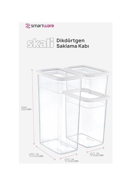 4&apos;lü Set Skali Dikdörtgen Saklama Kabı Beyaz (4&apos;şer Adet 1210 Ml, 2350 Ml, 3500 Ml) modelleri